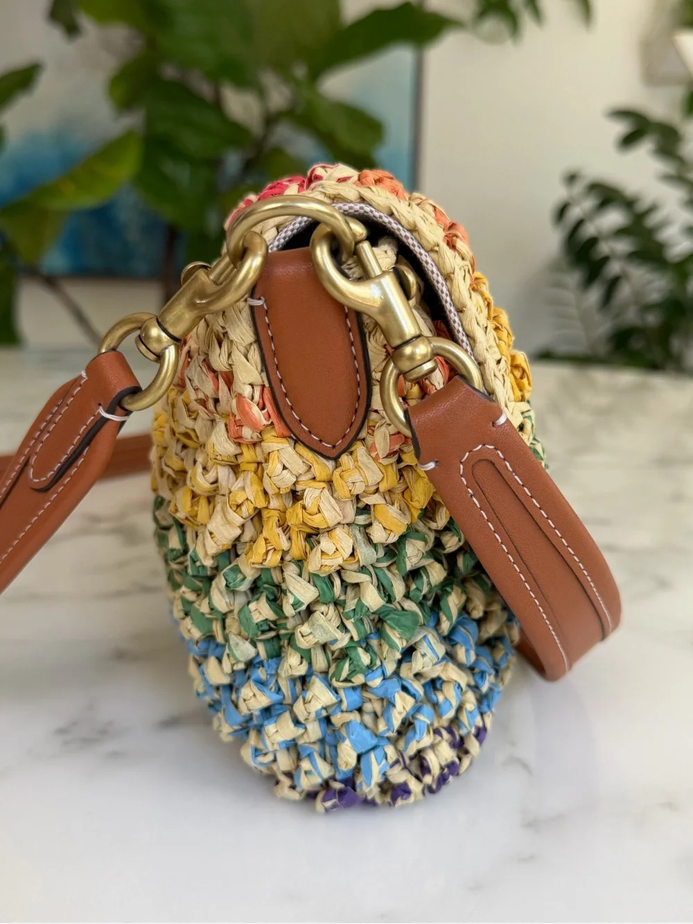 NWOT Coach Soft Tabby Shoulder Crossbody Bag Rainbow Woven Straw & Leather CJ640 - Picture 4 of 16